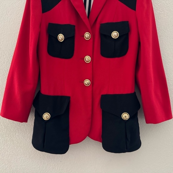 Moschino Vintage Blazer Cheap Chic Wool 80s Military Italy Designer Red Black 10 - Picture 3 of 12